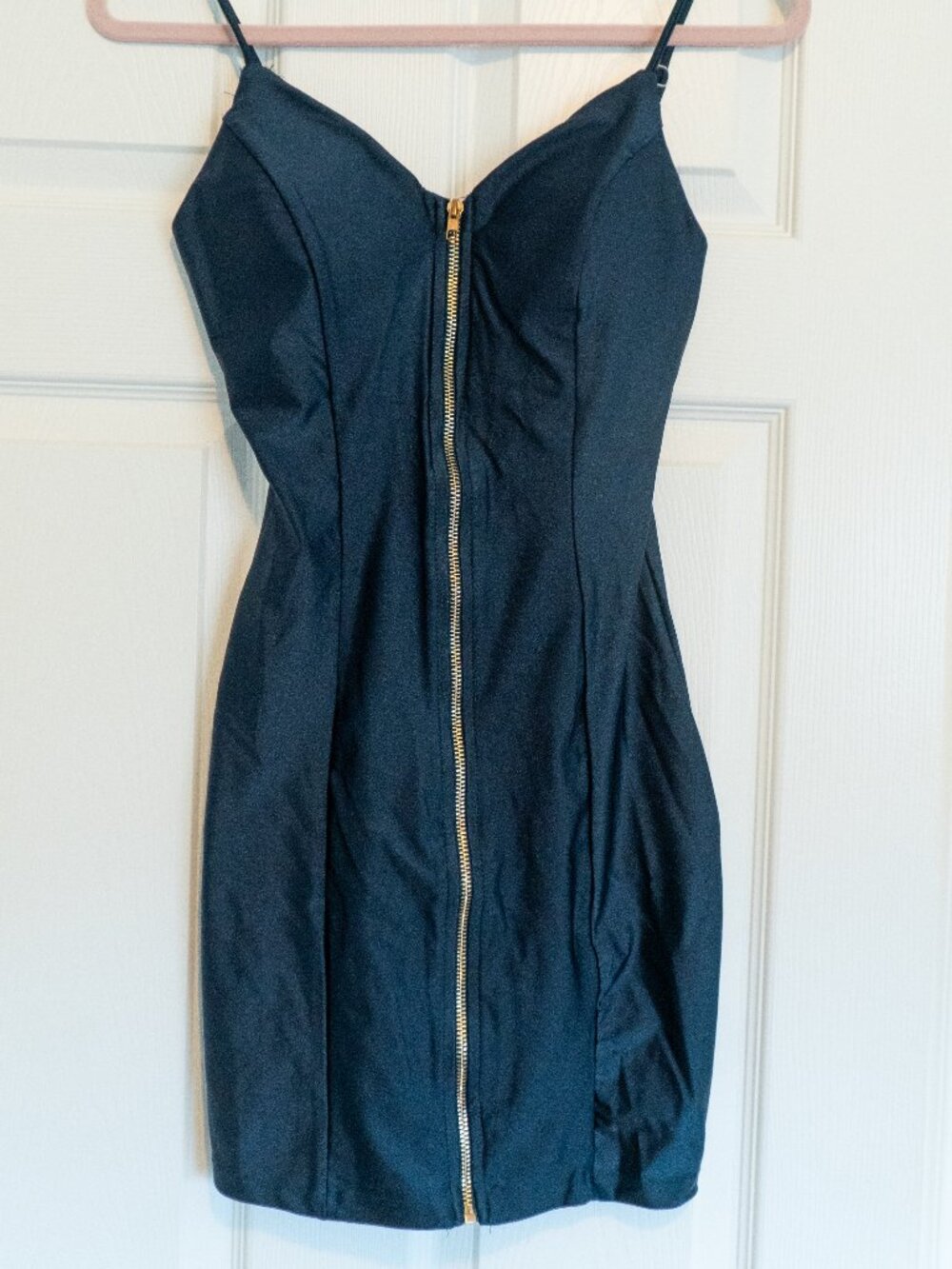Teal Zip Front Bodycon Mini Dress Sweetheart Padded Stretch Women's M